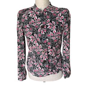 Charter Club Blazer Jacket Floral Button Front Shacket Top Petite XS